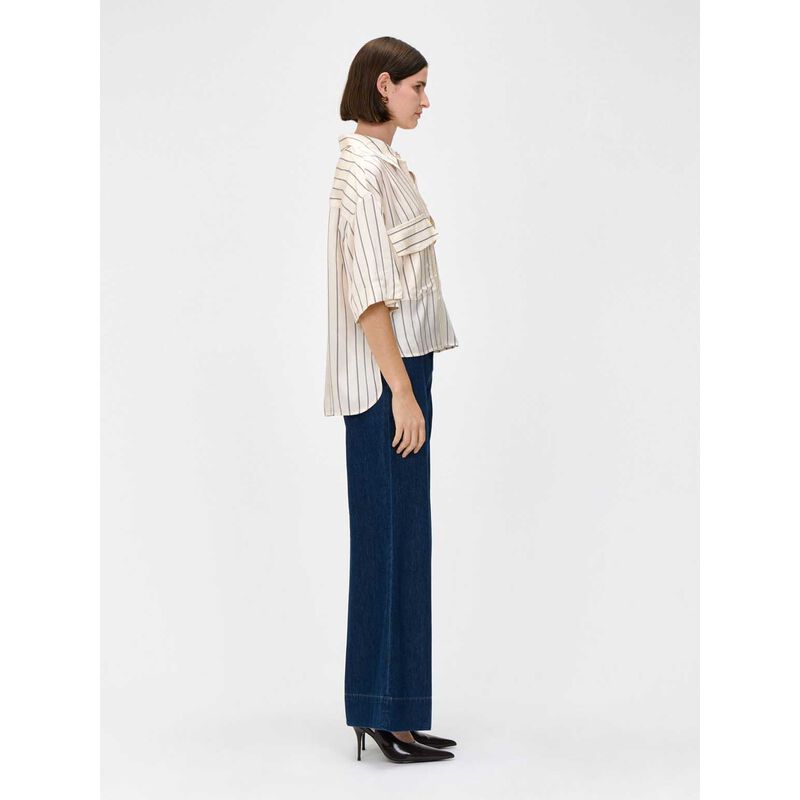 Veronika Maine Cream Stripe Pocketed Shirt image number 2